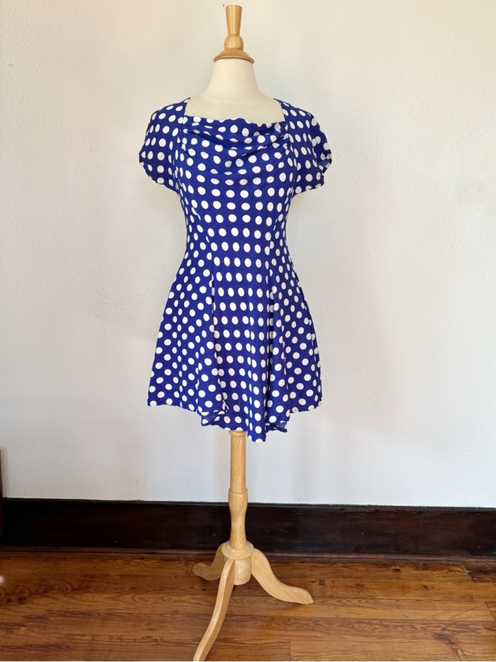 Rampage Royal Blue and White Polka Dot Mini Dress